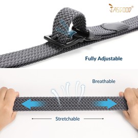 JASGOOD Men Metal Free Belt Elastic Stretch Braided Golf Belt Tsa Approved Hypoallergenic Nickel Free Belts