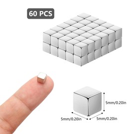 60 Pack Strong Neodymium Magnets - Small Square Magnets for Crafts, Fridge & Whiteboard and DIY (5x5x5mm)