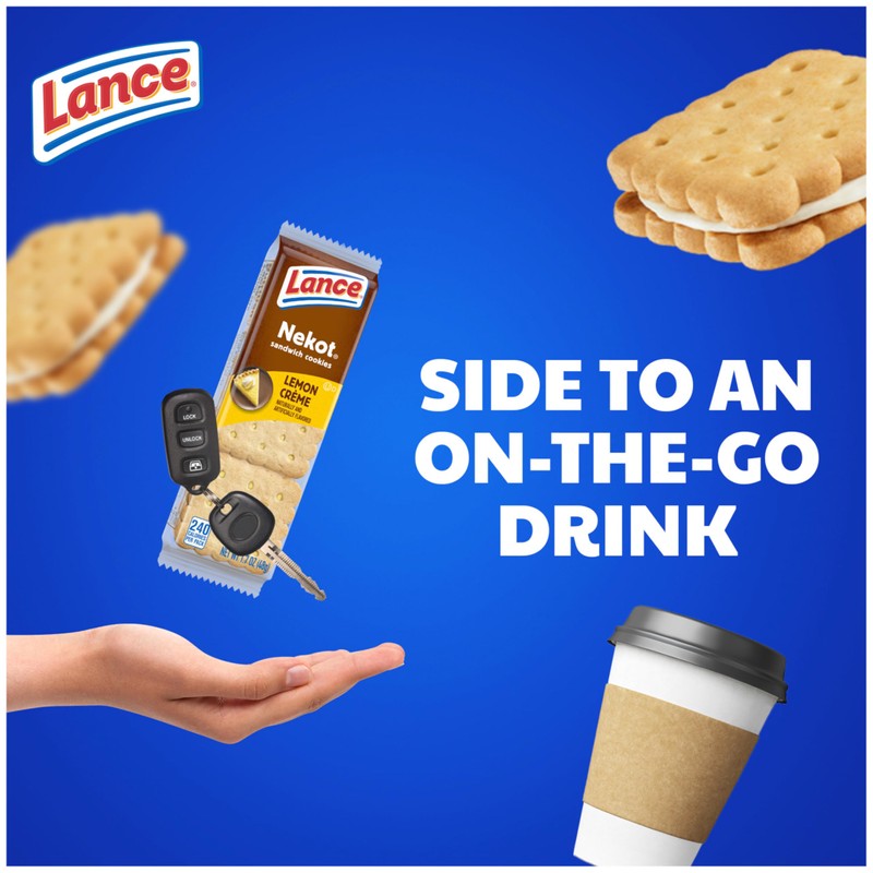 Lance Sandwich Cookies, Nekot Lemon Creme, 8 Individually Wrapped Packs,
