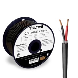Voltive 12/2 Speaker Wire - 12 AWG/Gauge 2 Conductor - UL Listed in Wall (CL2/CL3) and Outdoor/In Ground (Direct Burial) Rated - Oxygen-Free Copper (OFC) - 100 Foot Spool - Black