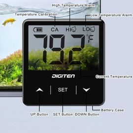 Digital Aquarium Thermometer, Fish Tank Thermometer with Large LCD Display, Stick-on Tank Temp Sensor Ensures Accurate Reading, High/Low-Temperature Alarm Aquarium Thermometer