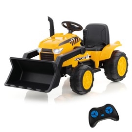 Coszton Ride on Excavator, 12V Kids Excavator Ride on Bulldozer with Remote Control & Adjustable Digger Bucket, LED Headlights, Music, Horn, USB, Electric Construction Ride on Toy for Kids 3-8, Yellow