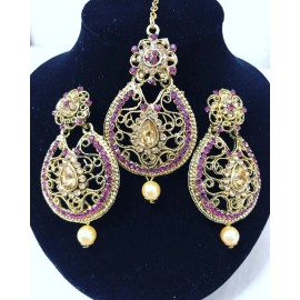 Fashion Jewelry Indian Bollywood Style Gold Earrings With Maang Tikka Jewelry Set