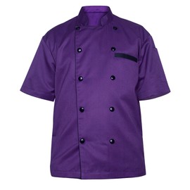 Unisex for Chef Jacket Short Sleeve,Food Service, Caterers, Bakers(Color : Black Multi contrast piping, Size : S-6XLarge) (Purple, Medium)