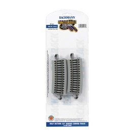 Bachmann Trains - Snap-Fit E-Z TRACK HALF SECTION 22” RADIUS CURVED (4/card) - NICKEL SILVER Rail With Gray Roadbed - HO Scale