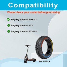70/60-7.5 Off-Road Solid Scooter Tires : 11 Inch Tubeless Replacement Rubber Tires for Segway Ninebot Max G3/ZT3/ZT3 Pro, Wear-Resistan,Puncture Proof,Three-Color (1PCS)