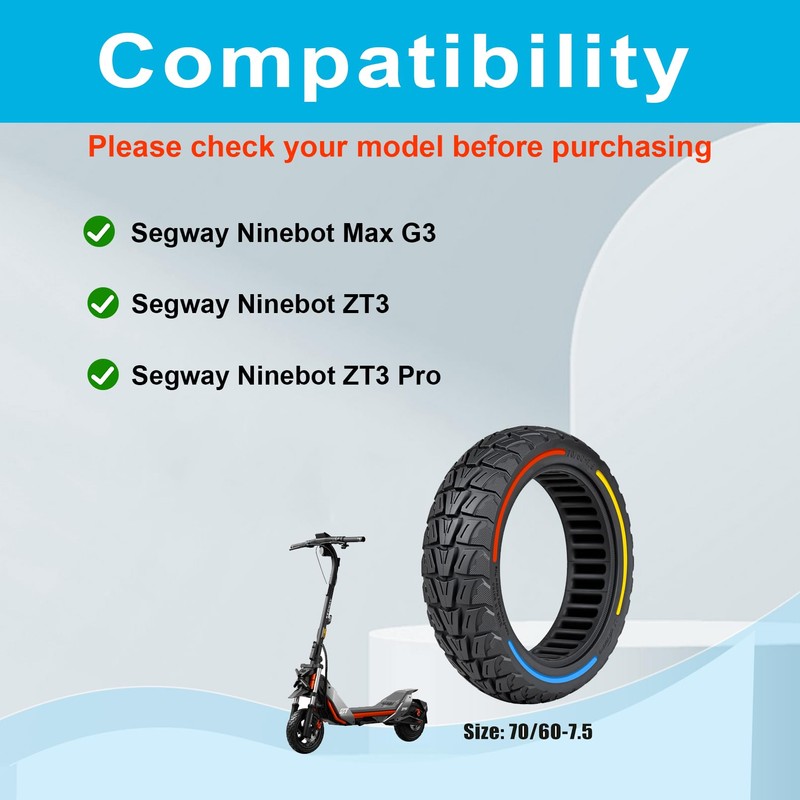70/60-7.5 Off-Road Solid Scooter Tires : 11 Inch Tubeless Replacement