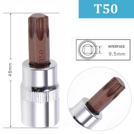 2PCS Juttzzei Torx Bit Socket, 3/8" Drive x T50 Torx Bits Socket, Premium S2 Alloy Steel 3/8 Allen Key Socket T50, T50 Torx Bit 3/8" Drive with 48mm Length for Ratchet Wrench, Slide Bar, Extension Rod