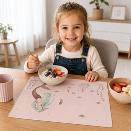 Place Mat Washable Mermaid in Pink Sea 44 x 32 cm Made of High-Quality Vinyl Made in Germany