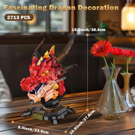 Brihappen Dragon Model Building Blocks Set for Adults Boys Girls (2713 Pieces) - Cool Animals Fire Dragon Head Building Toy Home Office Collection, Gifts for Building Blocks Lover