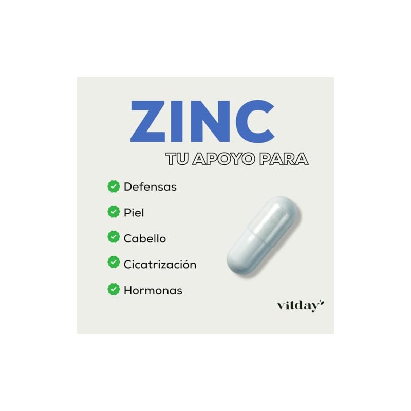 Vitday Zinc Cápsulas Gluconato Cobre Estearato Magnesio Suplemento Alimenticio 100