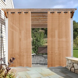 youleyar Outdoor Sheer Curtains for Patio Waterproof - 2 Panels Linen Look Grommet Curtain Light Filtering Outside Drapes for Living Room, Pergola, Cabana, Gazebo, 52" W x 84" L, Beige