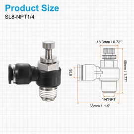HARFINGTON SL8-NPT1/4 Air Flow Control Valve Push to Connect Fitting 1/4 Inch OD 1/8 Inch NPT 90 Degree Elbow Air Hose Control Valve Fitting Push Lock, Black