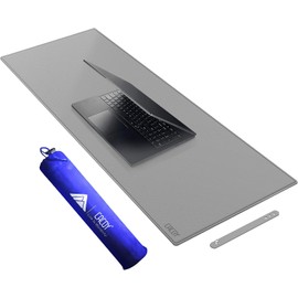 Cacoy 100x40 cm Gaming Alfombrilla de ratón de cuero PU, Gran Tamaño Oficina Alfombrilla de escritorio Impermeable de Práctico Duradero Para oficina y Hogar - Gris