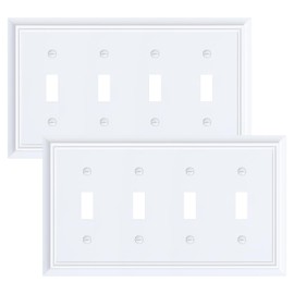 2-Pack Quad Toggle Light Switch Cover Plate, Pure White Decorative Switch Plate Covers, Natural Bamboo Fiber 4 Gang Wall Plate for Toggle Light Switch and Rotary Dimmer Switch