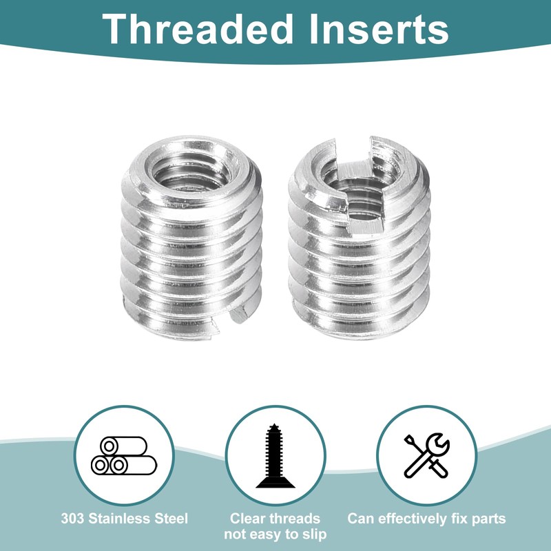 sourcing map 10Pcs Threaded Inserts, M3-0.5x6 & M5-0.8x6 Stainless Steel