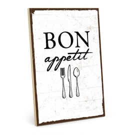 TypeStoff HS-00124 Wooden Sign with Saying - Bon Appetit - Vintage Look with Quote as a Gift and Decoration on the Theme of Kitchen, Cooking and Food