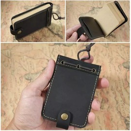 UCCKEYI Portable Pocket Notebook Leather Mini Vintage Book Notepad Handmade Brown/Black (Oil Leather * Black)