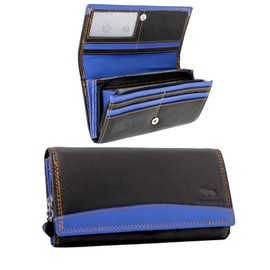 MORUCHA Ladies RFID Blocking Purse, Women's Clutch Wallet with Multiple Card Slots and Roomy Compartment M10 (Black Blue)