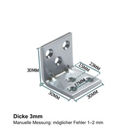 ORTAVA Angle Connector 30 x 30 x 30 mm, Pack of 10 Cold Rolled Steel Galvanised Angle Thickened 3 mm, Heavy Duty Metal Angle 90 Degree L Brackets Corner Angle for Furniture, Chair, Cabinets, Table