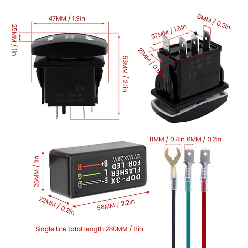 ON Off ON Turn Rocker Switch, LED Indicator Easy Wiring