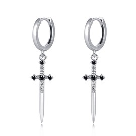DAYLINLOVE Sword Earrings 925 Sterling Silver Dagger Celtic Knot Dangle Drop Earrings Hoop Earrings Gothic Jewelry Gifts for Women Men