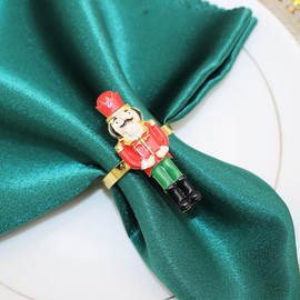 Luxshiny 4pcs Nutcracker Napkin Rings Christmas Napkin Holder Metal Napkin Buckle for Xmas Holiday Dinning Table Decoration