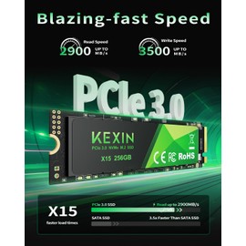 KEXIN SSD M.2 NVMe Internal SSD 256GB M.2 2280, PCIe Gen 3.0, up to 2800 MB/s Read, 2300 MB/s Write, Internal Solid State Drive Compatible with Laptop,PC,Gaming Black,256GB