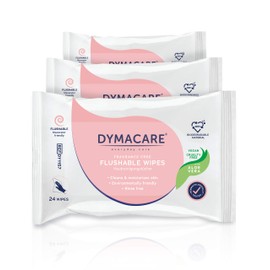 DYMACARE® Spülbare Toilettentücher, Dermatologisch getestet, Biologisch abbaubar, 24 Tücher je Packung (3 Packungen)