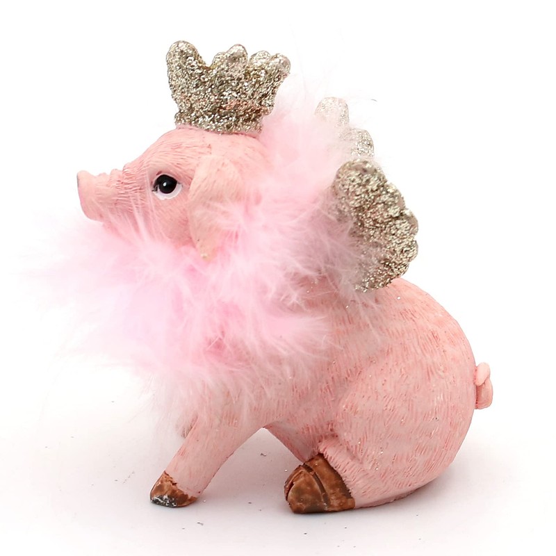 Dekohelden24 Ceramic Decorative Pigs with Crown and Glitter Set of