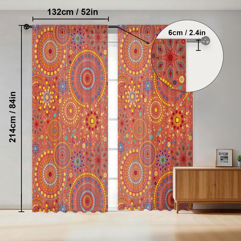 DOODLREAM Bohemian Circle Pattern Sheer Curtains 132 x 213 cm