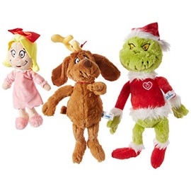 Aurora World Dr. Seuss Cindy Lou Who 12", Grinch Santa 19", & His Dog Max 18" Christmas Special Set of 3 Plush Toys, Multicolor
