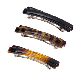 OYWOBET 3Pcs 6.5cm/2.56inch Retro French Barrette Hair Clips for Women (Black, Leopard Color, Amber), Small Tortoise Shell Hair Clip, Hair Barrettes For Fine Hair
