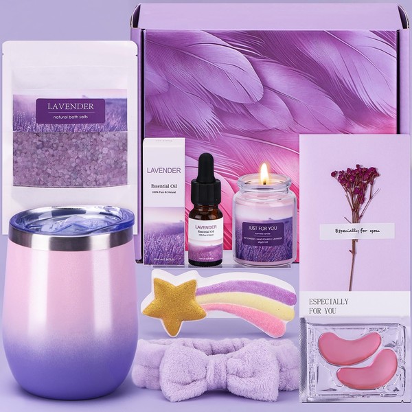 Lavender Birthday Pamper Gifts for Women Her, Unique Self Care Package for Her Pamper Hampers for Women, Christmas Xmas present Birthday Gifts Ideas for Women Best Friend, Sister, Bestie, Auntie, Mum