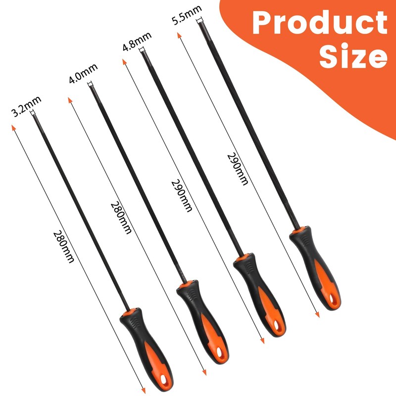 4 Pcs Chainsaw Sharpener, Chainsaw Files with Non-Slip Handle, 4