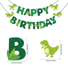 Hooqict Dinosaur Happy Birthday Banner Garland Birthday Party Decorations Dinosaur Party Banner Sign for Kids Baby Boys 1st 2nd 3rd Wall Porch Door Hanging Supplies