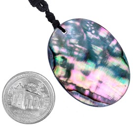 TUMBEELLUWA Adjustable Oval Abalone Necklace for Women and Men Sea Shell Pendant with 18.11”-25.2” Cord