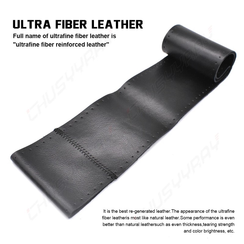 CHUSYYRAY 15" Black Genuine Leather Car Steering Wheel Cover For