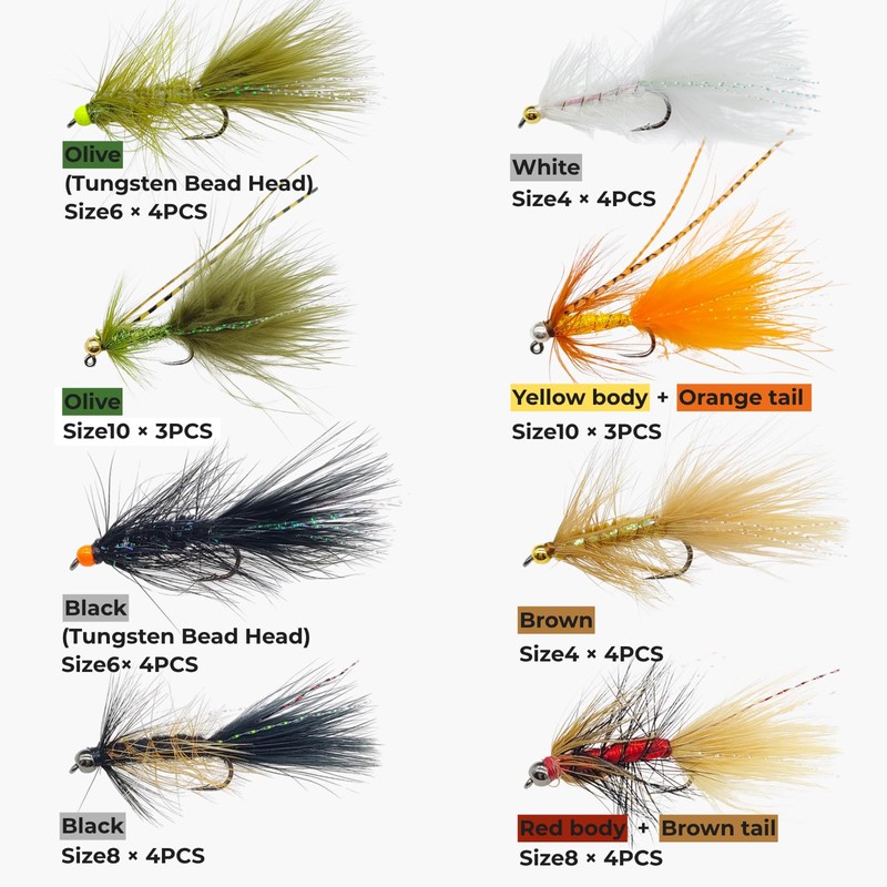 30Pcs Wooly Bugger Flies – 8 Tungsten Bead Head +