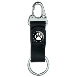 GRAPHICS & MORE Paw Print Dog Cat White on Black Keychain with Leather Fabric Belt Clip-On Carabiner