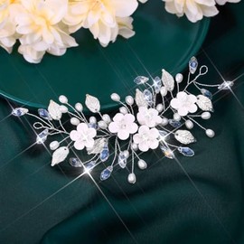 Diadema nupcial con flores para el cabello, color plateado, con cuentas de perlas, accesorios para el cabello para mujer