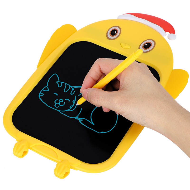 LCD Writing Tablet Christmas Hat Cartoon Owl Shape Children Yellow