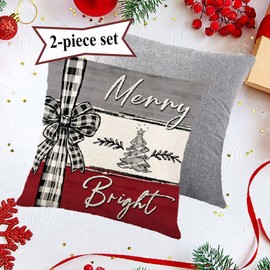 COITROZR Christmas Cushion Covers, Set of 2, Linen Cushion Covers, Colourful Home Cushion Covers with Christmas Tree Pattern, Red, for Bedroom, Car, Merry Christimas, Cushion Covers, 45 x 45 cm