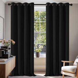 Deconovo Deconovo Solid Thermal Insulated Eyelet Blackout Curtains for Bedroom Including 55x82 Inch Two Panels Black