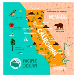 Birdy Boutique California Map Tapestry – 62" x 60" Educational State Wall Hanging for Kids – Landmarks, Cities, Wildlife, Fun Facts – Lightweight Geography Decor for Classroom, Homeschool, or Bedroom