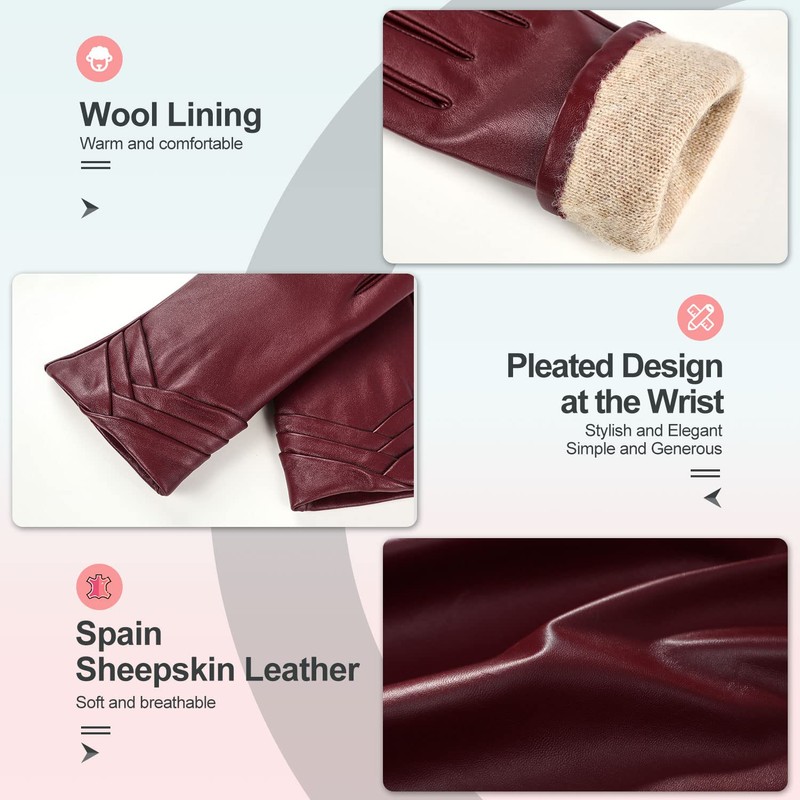 GSG SINCE 1998 Womens Genuine Leather Gloves with Wool Lined