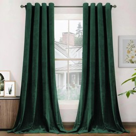 SMILETIME Emerald Green 96 in Long Velvet Curtains with Grommet, Thermal Insulated Super Soft Privacy Noise Reducing Light Filtering Velvet Curtains for Living Room, 2 Panels, Each 52 x 96 in Long
