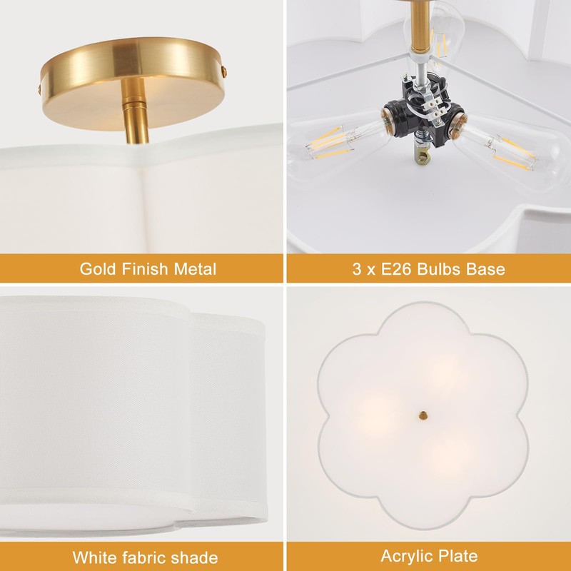 Widluth Modern Semi Flush Mount Ceiling Light Modern Gold 3-Lights