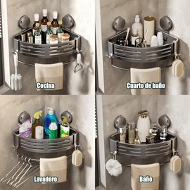 Tofaney Repisas para Baño Ventosa Esquinero para Baño Regadera Sin Taladro Estante Organizador de Regadera Metal de Aluminio Porta Shampoo Antióxido  