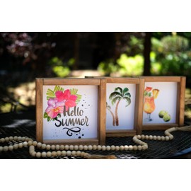 Farmhouse Summer Fall Winter Spring Interchangeable Wall Decor Set Large Tiered Tray Decor, Farmhouse Season Signs, 3 Wooden Frames 48 Signs Pictures,Festival Birthday Kids Bedroom Office Decorations